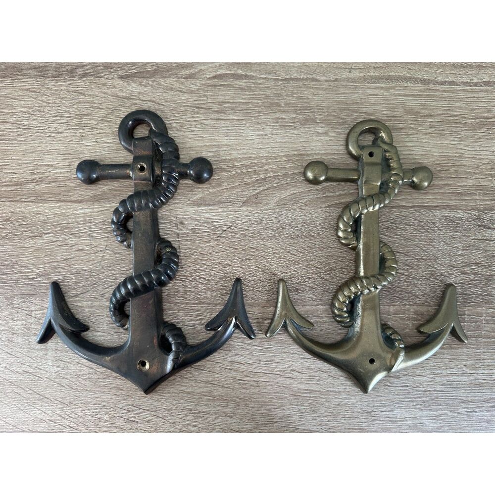 Vintage Nautical Anchor Wall Decor Set of 2 Metal Rope Design Coastal Heavy Duty